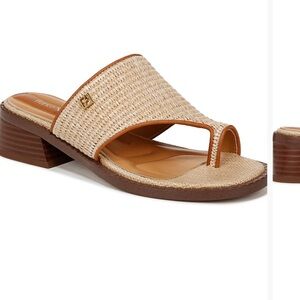 Brand New Franco Sarto toe loop block heel sandals color natural size 8.5